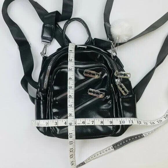 Multifunctional PU Leather Small Backpack - Black & Silver main image 4